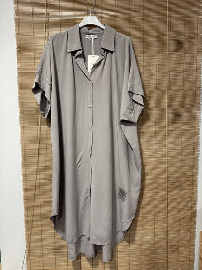 GRANDE TAILLE - Robe chemise fluide taupe