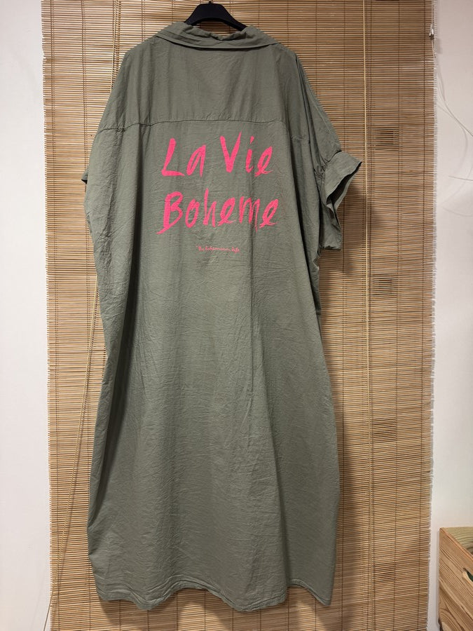 GRANDE TAILLE - Robe chemise La vie Bohème kaki