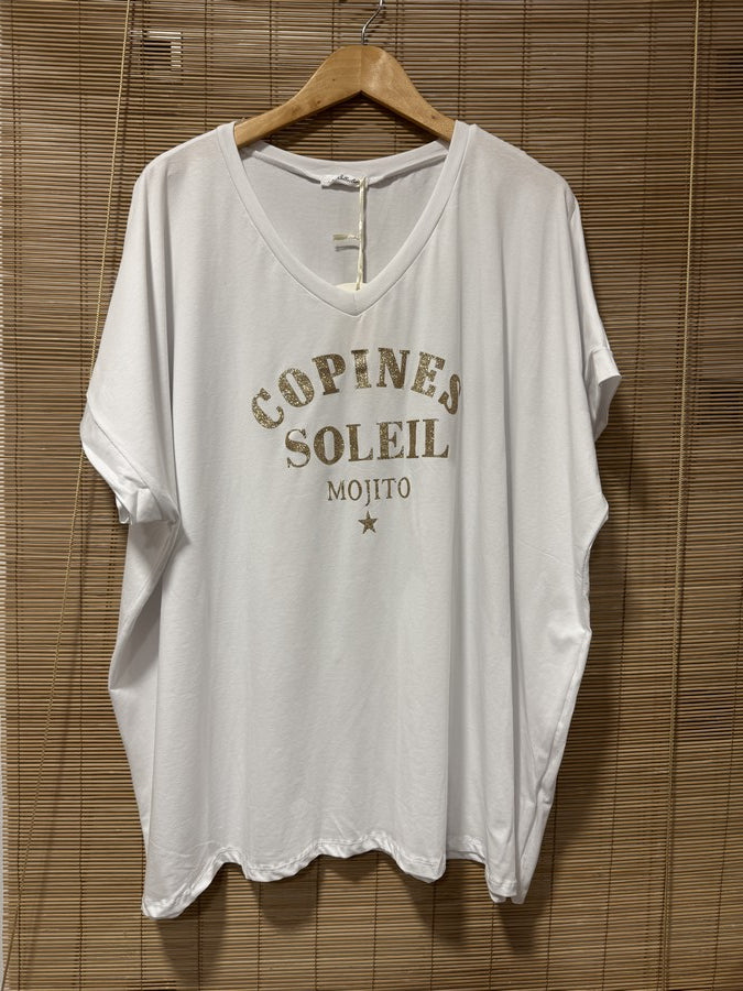 GRANDE TAILLE - T-shirt Copines, Soleil et Mojito blanc