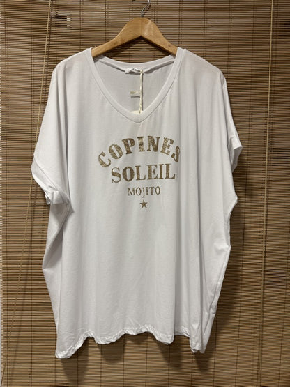 GRANDE TAILLE - T-shirt Copines, Soleil et Mojito blanc