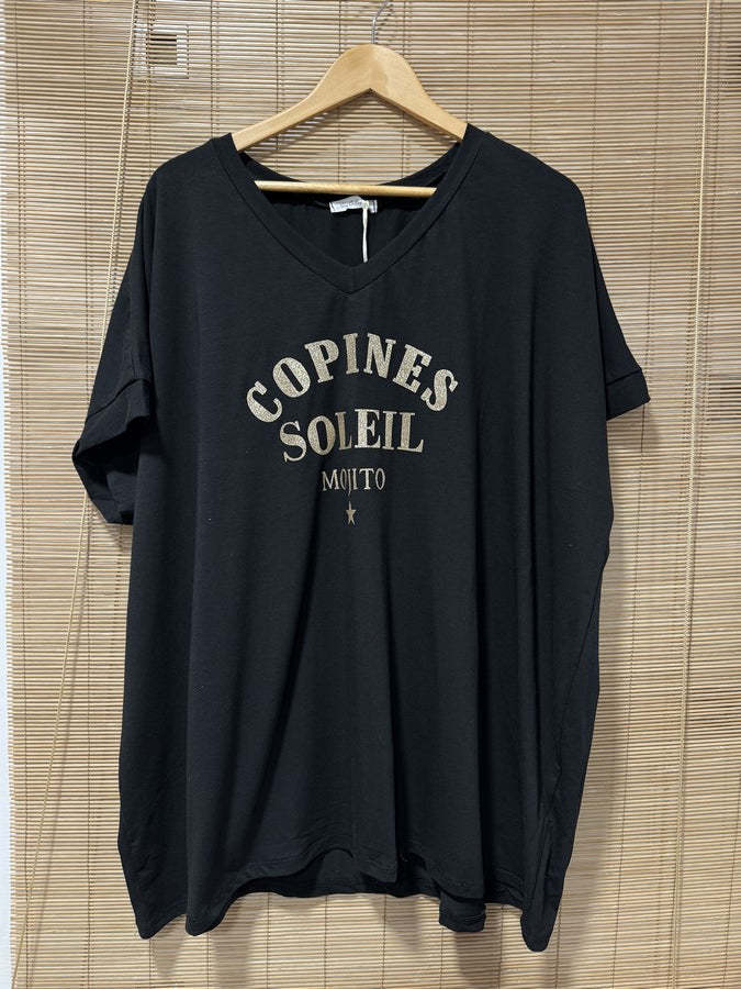 GRANDE TAILLE - T-shirt Copines, Soleil et Mojito noir