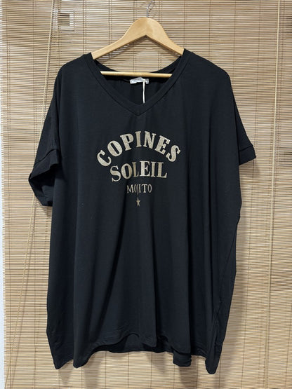 GRANDE TAILLE - T-shirt Copines, Soleil et Mojito noir