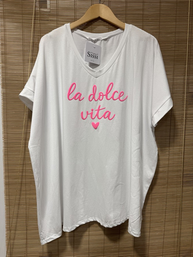 GRANDE TAILLE - T-shirt La Dolce Vita blanc