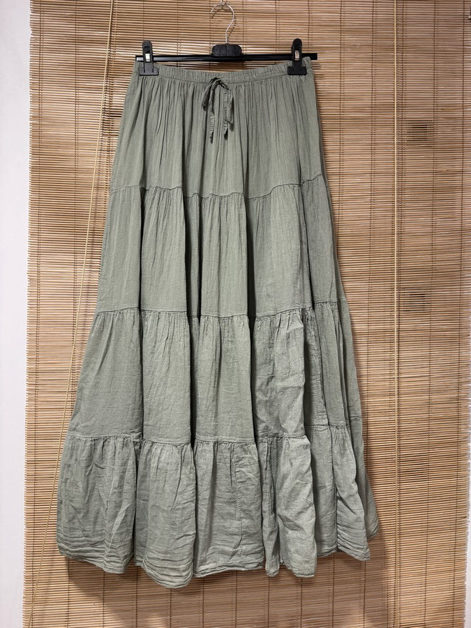 GRANDE TAILLE - Jupe longue voile de coton kaki