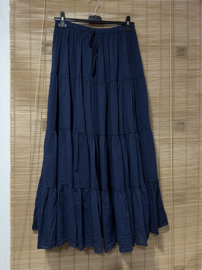 GRANDE TAILLE - Jupe longue voile de coton bleu marine