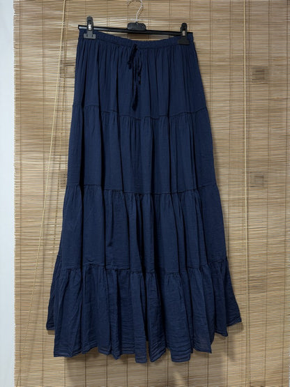 GRANDE TAILLE - Jupe longue voile de coton bleu marine