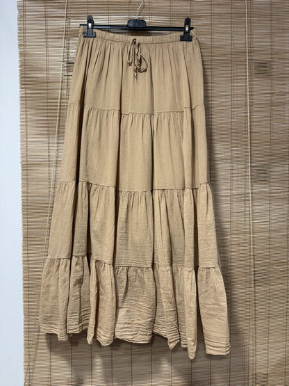 GRANDE TAILLE - Jupe longue voile de coton camel