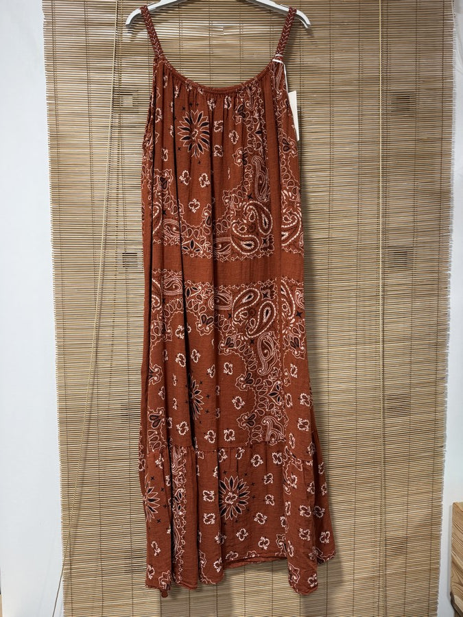 GRANDE TAILLE - Robe longue à bretelles bandana rouille