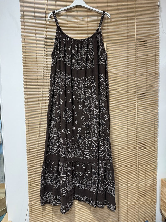 GRANDE TAILLE - Robe longue à bretelles bandana chocolat