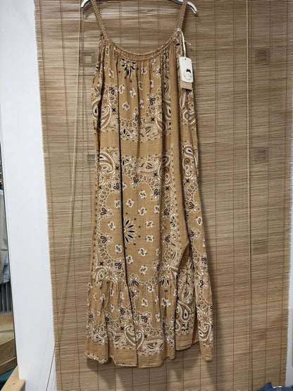 GRANDE TAILLE - Robe longue à bretelles bandana camel