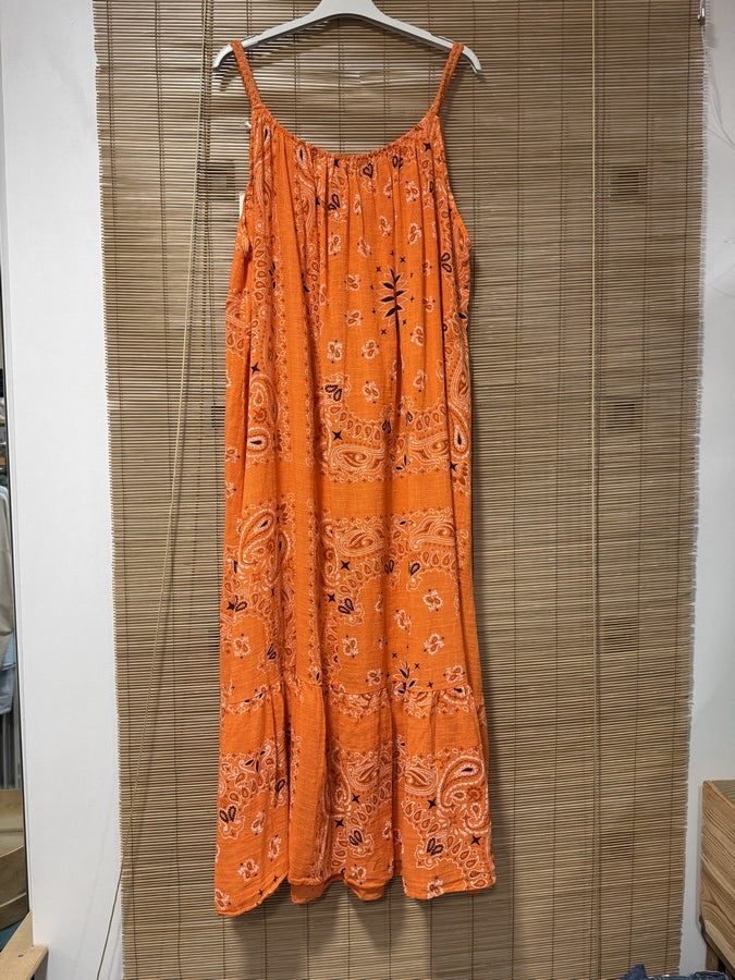 GRANDE TAILLE - Robe longue à bretelles bandana orange