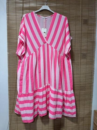 GRANDE TAILLE - Robe gaze de coton rayée rose