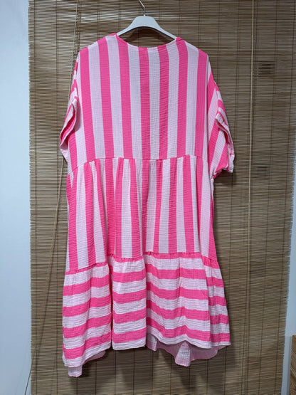 GRANDE TAILLE - Robe gaze de coton rayée rose