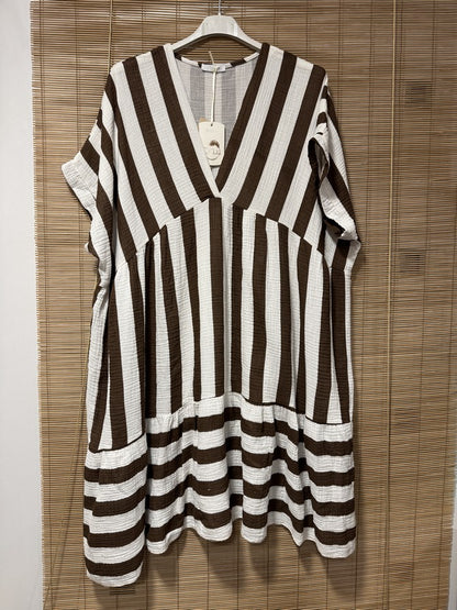 GRANDE TAILLE - Robe gaze de coton rayée chocolat