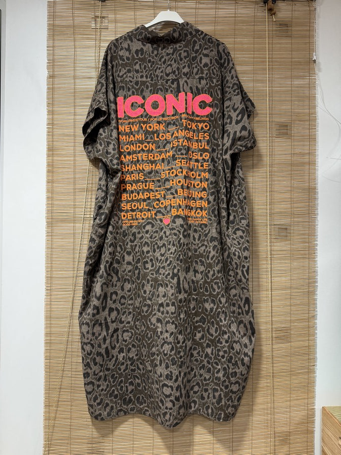 GRANDE TAILLE - Robe chemise léopard marron