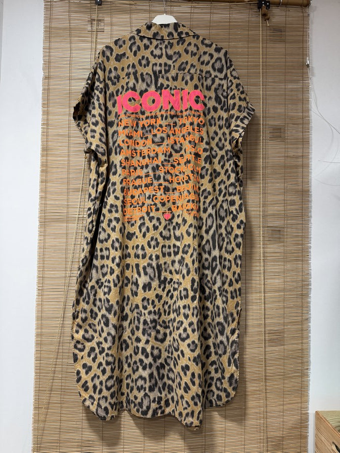 GRANDE TAILLE - Robe chemise léopard camel