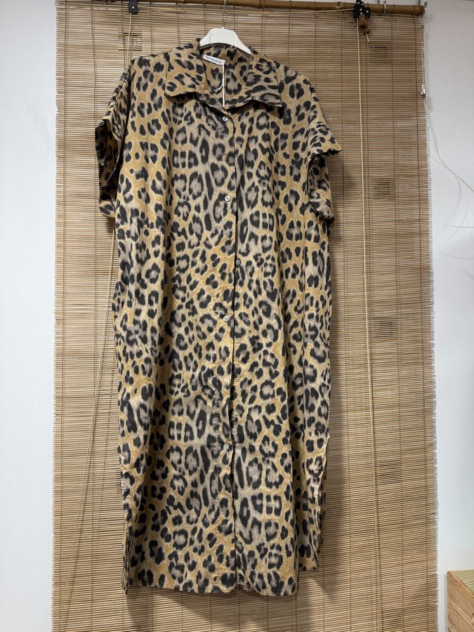 GRANDE TAILLE - Robe chemise léopard camel