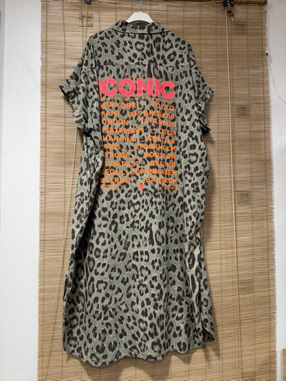 GRANDE TAILLE - Robe chemise léopard kaki