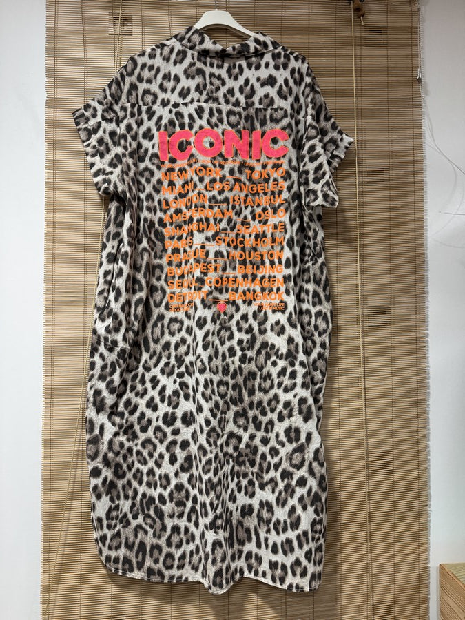 GRANDE TAILLE - Robe chemise léopard sable