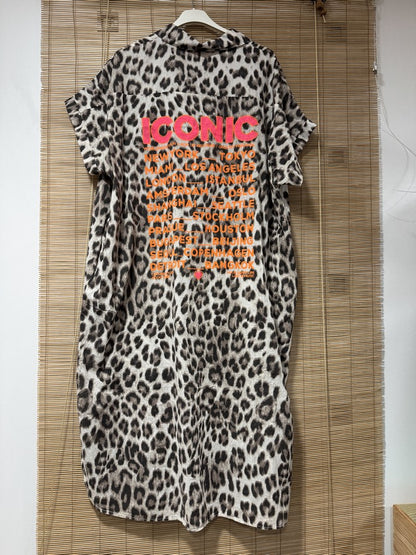 GRANDE TAILLE - Robe chemise léopard sable