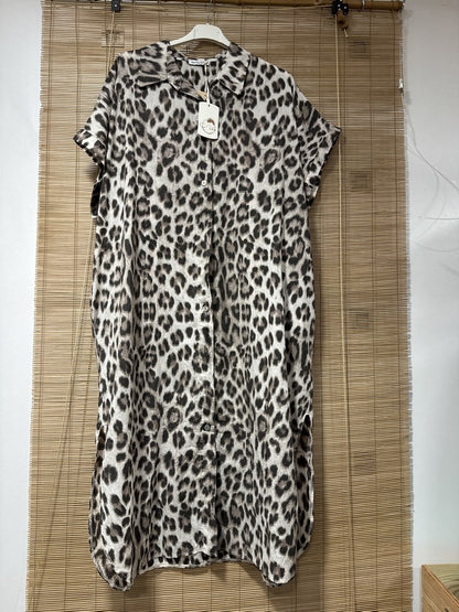 GRANDE TAILLE - Robe chemise léopard sable