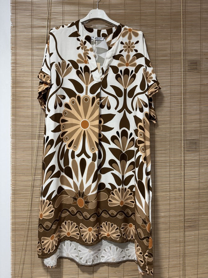 GRANDE TAILLE - Robe mi-longue 70's camel
