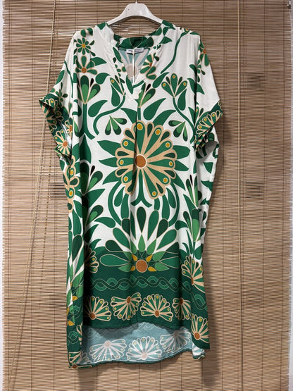 GRANDE TAILLE - Robe mi-longue 70's vert gazon