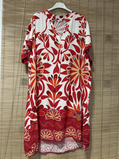GRANDE TAILLE - Robe mi-longue 70's rouge