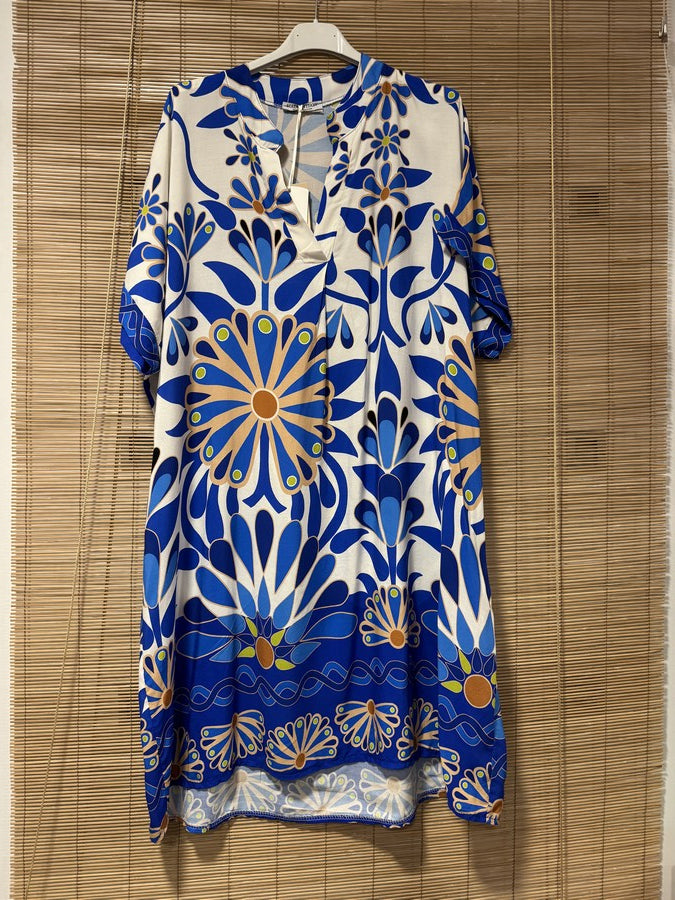 GRANDE TAILLE - Robe mi-longue 70's bleu roi
