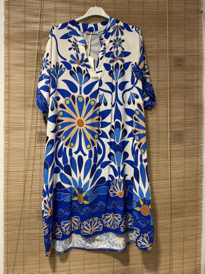 GRANDE TAILLE - Robe mi-longue 70's bleu roi