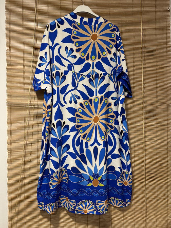 GRANDE TAILLE - Robe mi-longue 70's bleu roi