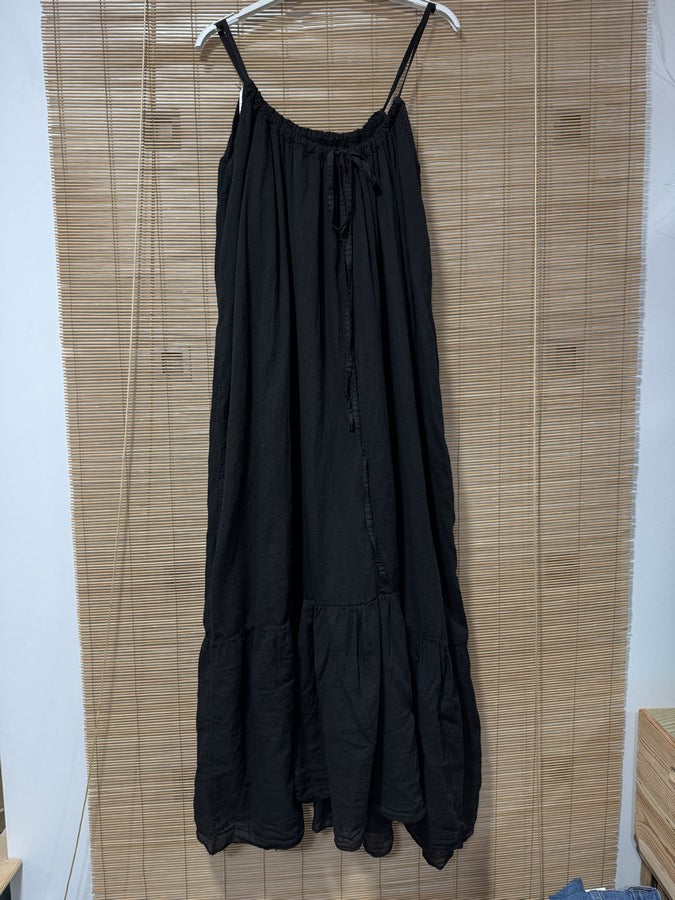 GRANDE TAILLE - Robe longue à bretelles voile de coton noire