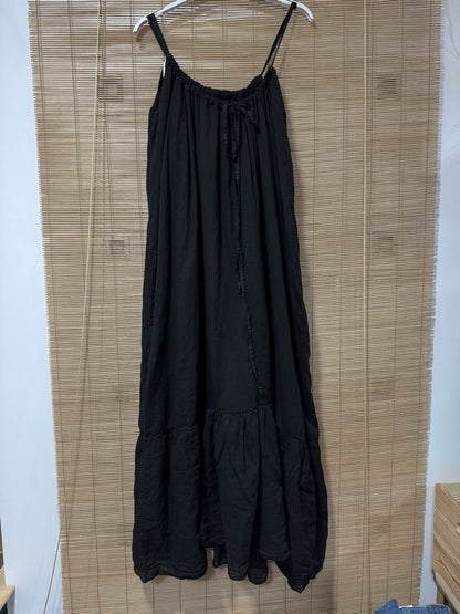 GRANDE TAILLE - Robe longue à bretelles voile de coton noire