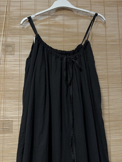 GRANDE TAILLE - Robe longue à bretelles voile de coton noire