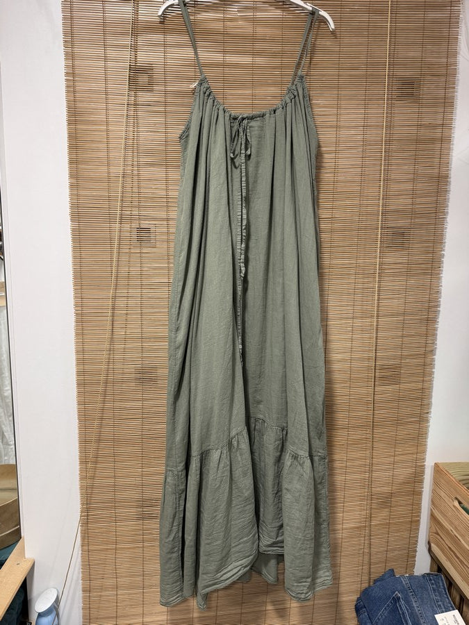 GRANDE TAILLE - Robe longue à bretelles voile de coton kaki
