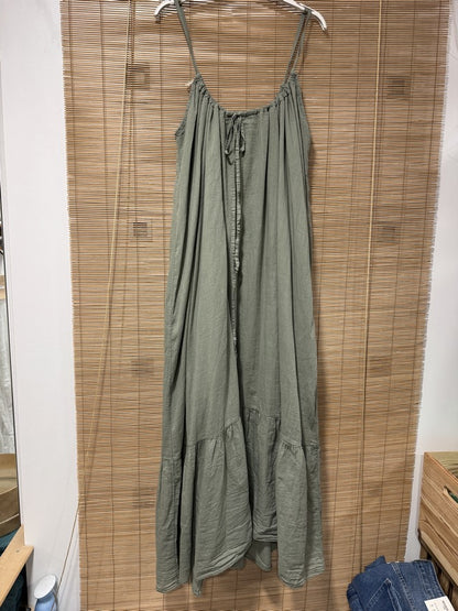 GRANDE TAILLE - Robe longue à bretelles voile de coton kaki