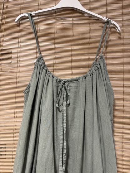 GRANDE TAILLE - Robe longue à bretelles voile de coton kaki