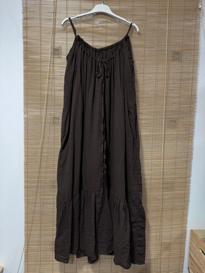 GRANDE TAILLE - Robe longue à bretelles voile de coton chocolat