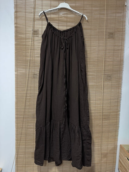 GRANDE TAILLE - Robe longue à bretelles voile de coton chocolat