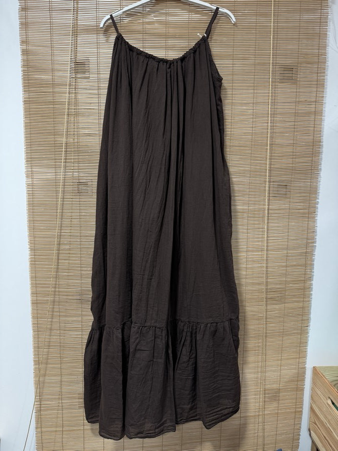GRANDE TAILLE - Robe longue à bretelles voile de coton chocolat