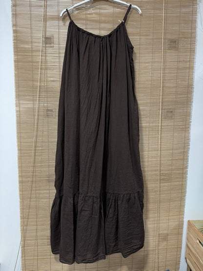 GRANDE TAILLE - Robe longue à bretelles voile de coton chocolat
