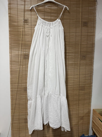 GRANDE TAILLE - Robe longue à bretelles voile de coton blanche
