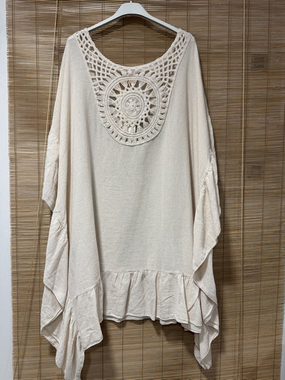 GRANDE TAILLE - Robe tunique dos brodé offwhite