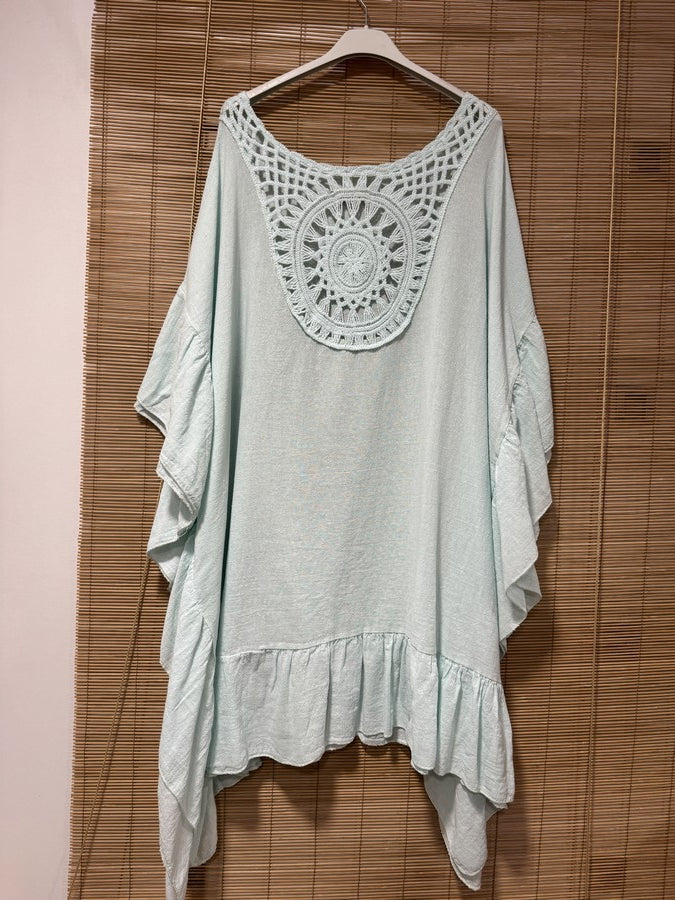 GRANDE TAILLE - Robe tunique dos brodé menthe