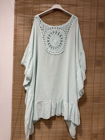 GRANDE TAILLE - Robe tunique dos brodé menthe