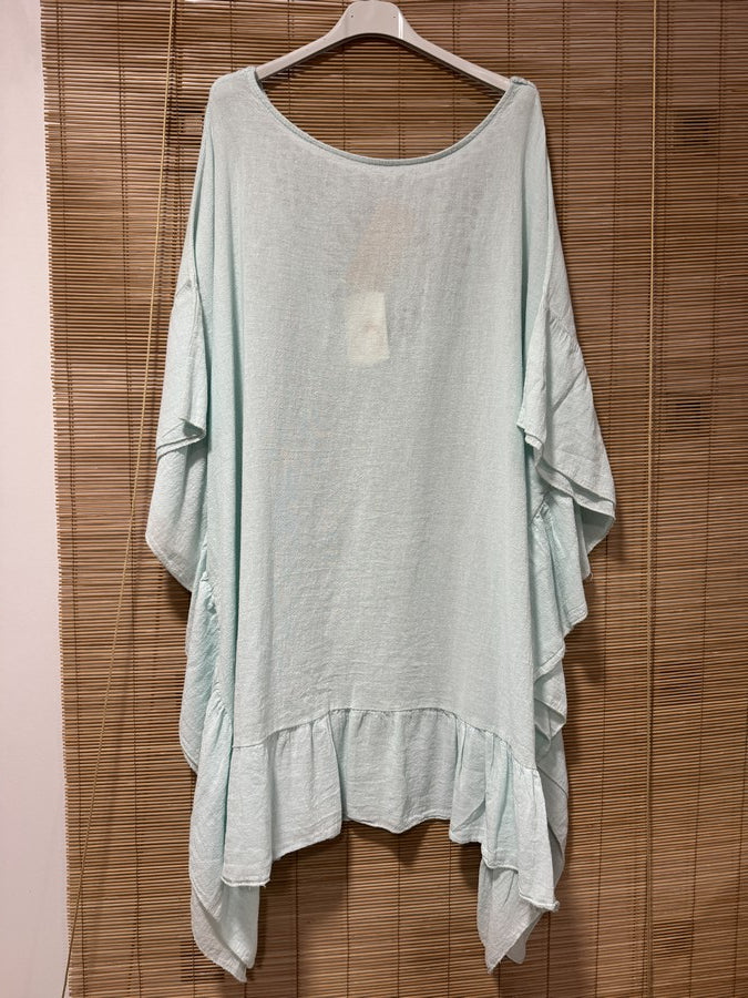 GRANDE TAILLE - Robe tunique dos brodé menthe