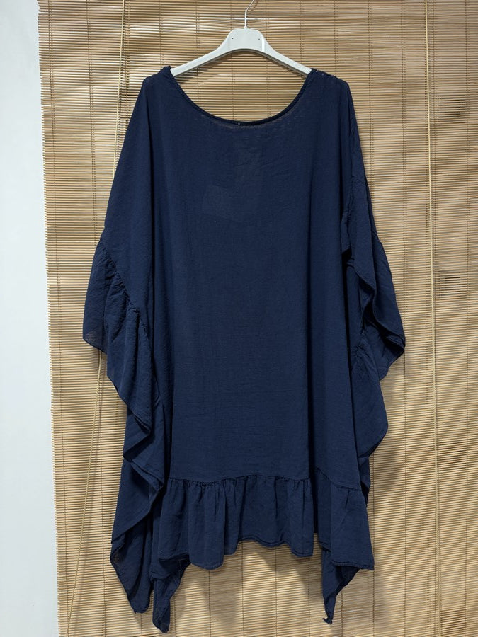 GRANDE TAILLE - Robe tunique dos brodé bleu marine