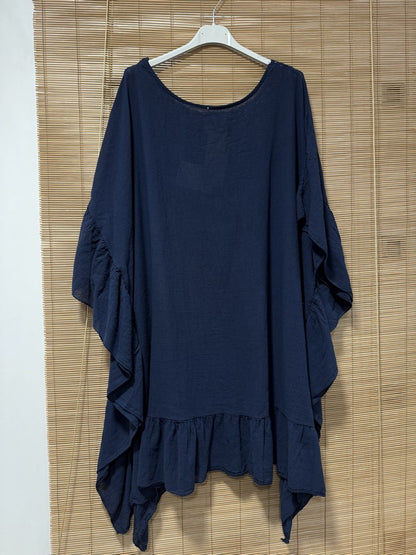 GRANDE TAILLE - Robe tunique dos brodé bleu marine