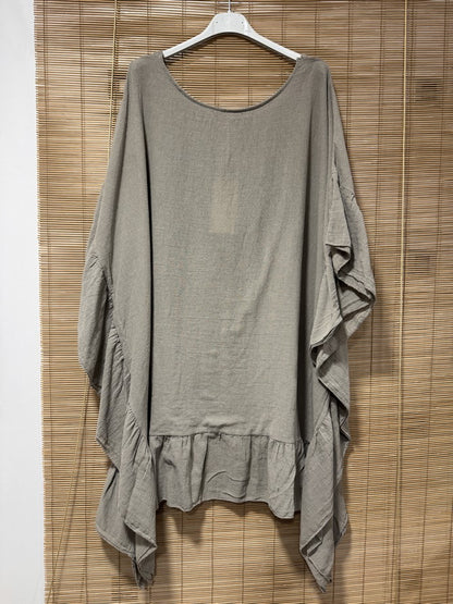 GRANDE TAILLE - Robe tunique dos brodé taupe