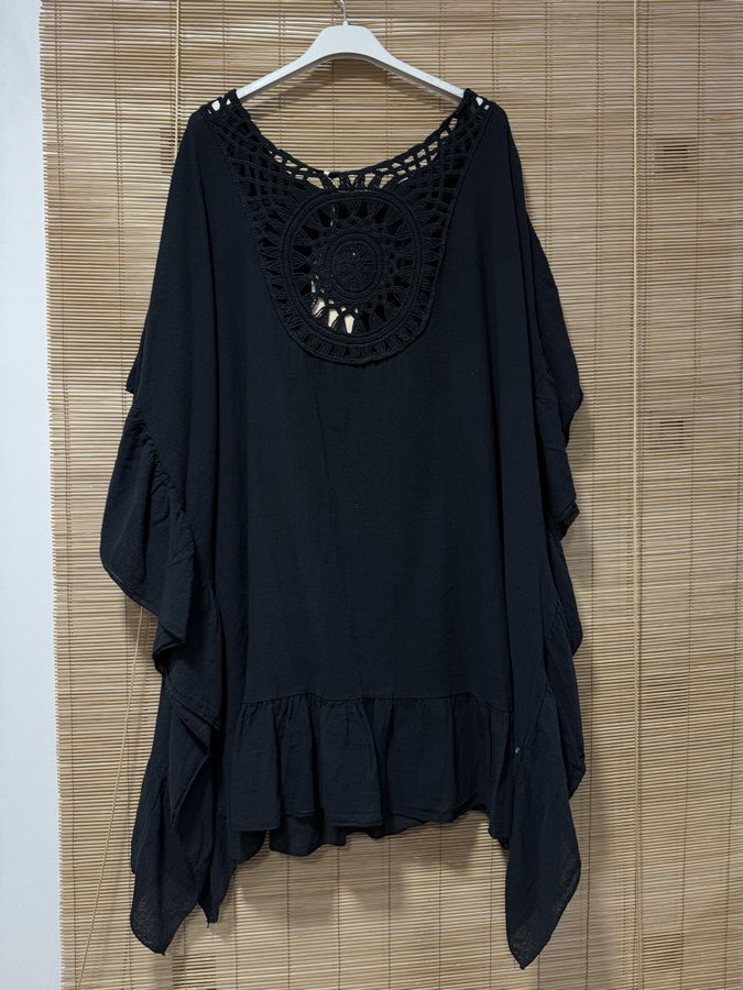 GRANDE TAILLE - Robe tunique dos brodé noire